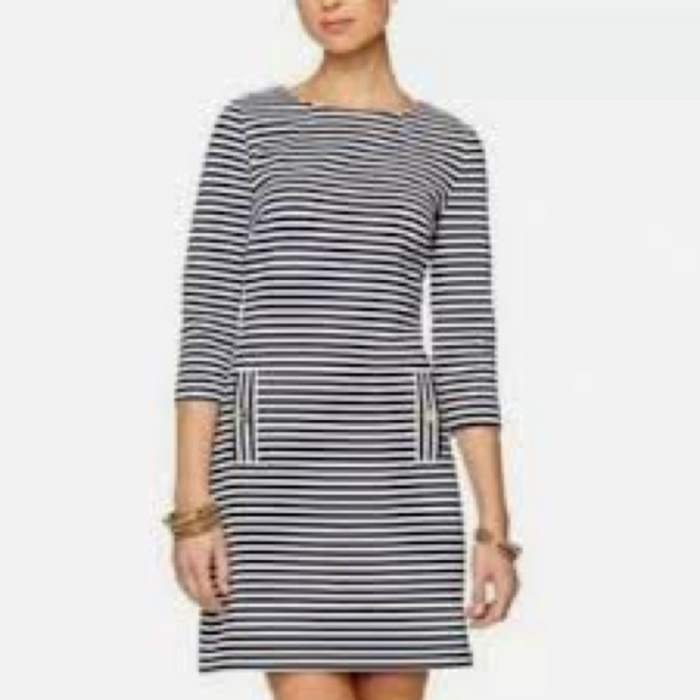 White House Black Market Black and Gray Striped Dress